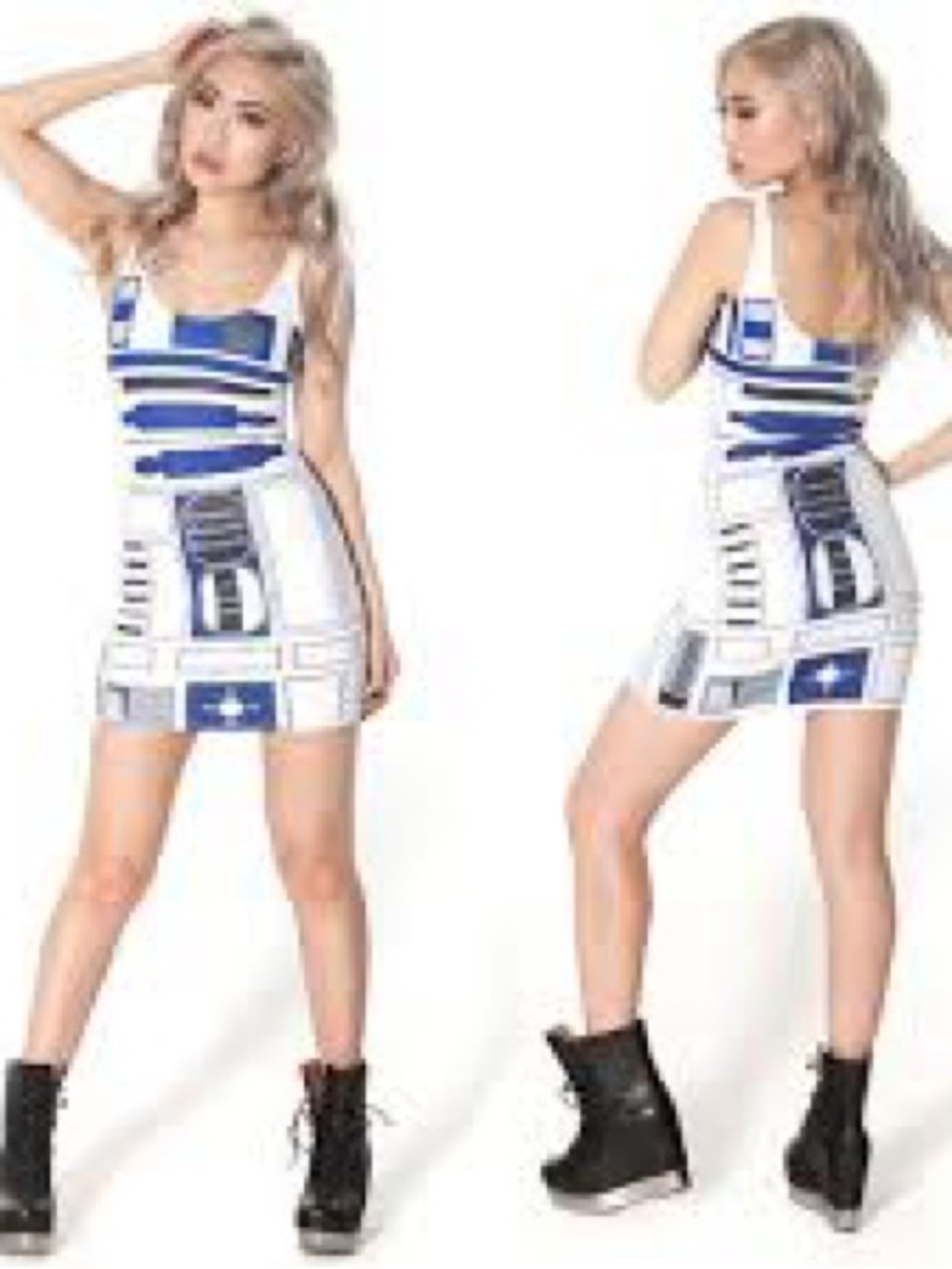 Star Wars R2-D2 Halloween costume Blue and White Graphic Tank Mini Dress OS
